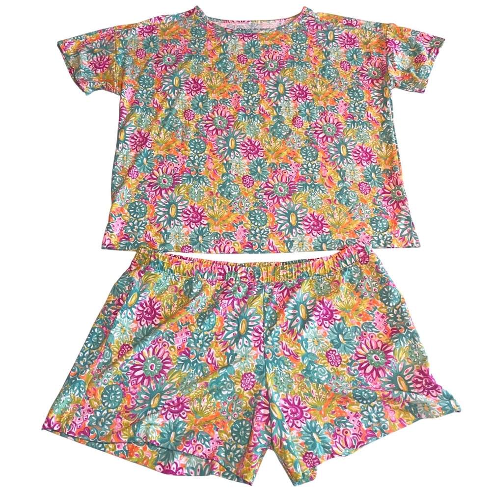 IBKUL IBKomfortable Pajama Set Womens Medium Floral UPF 50+ Cooling Shorts Top